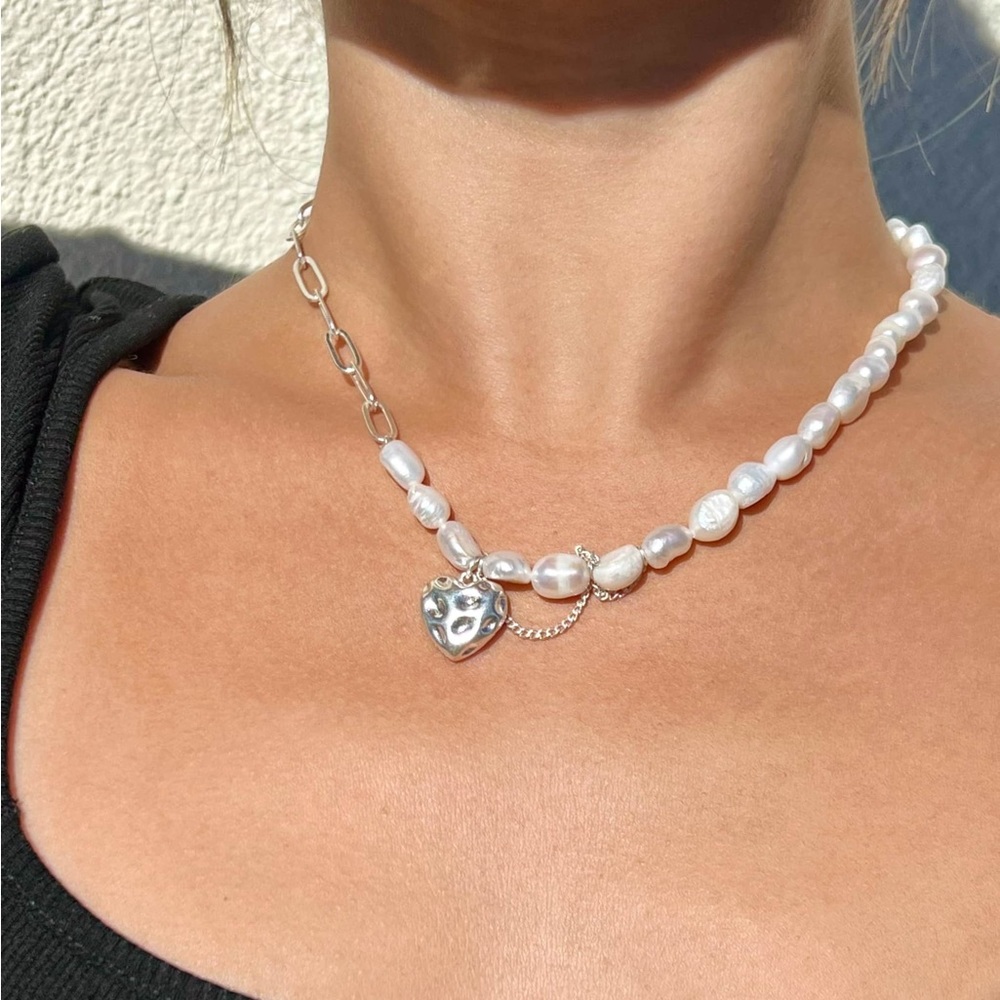 Handmade Heart Charm with Pearls Necklace